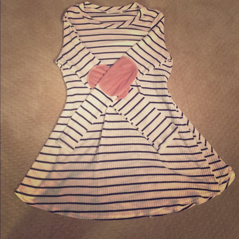 Black and white striped cotton tunic w elbow patch