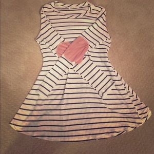 Black and white striped cotton tunic w elbow patch