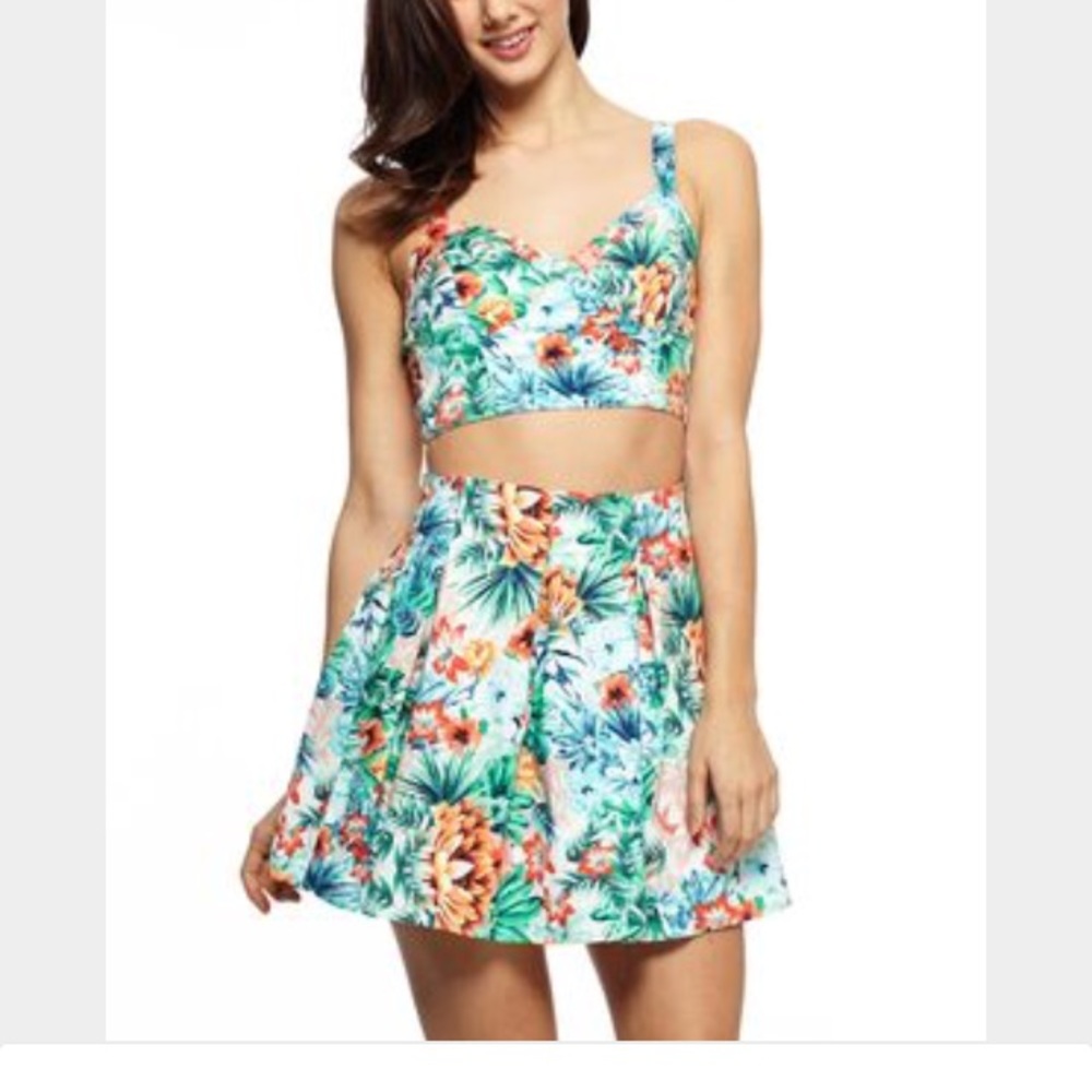 Mustard Seed skater floral flare tropical Skirt