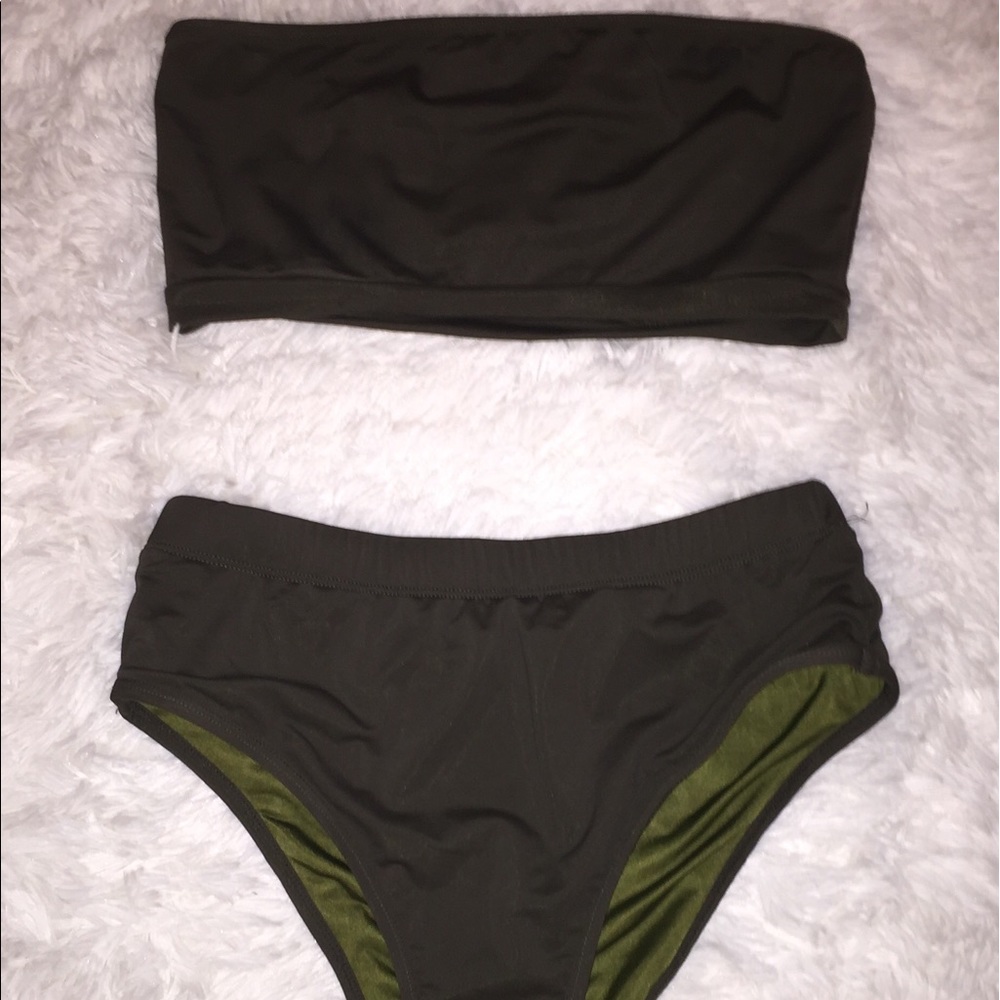 Olive high waisted bathing suit set