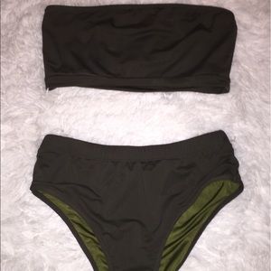 Olive high waisted bathing suit set