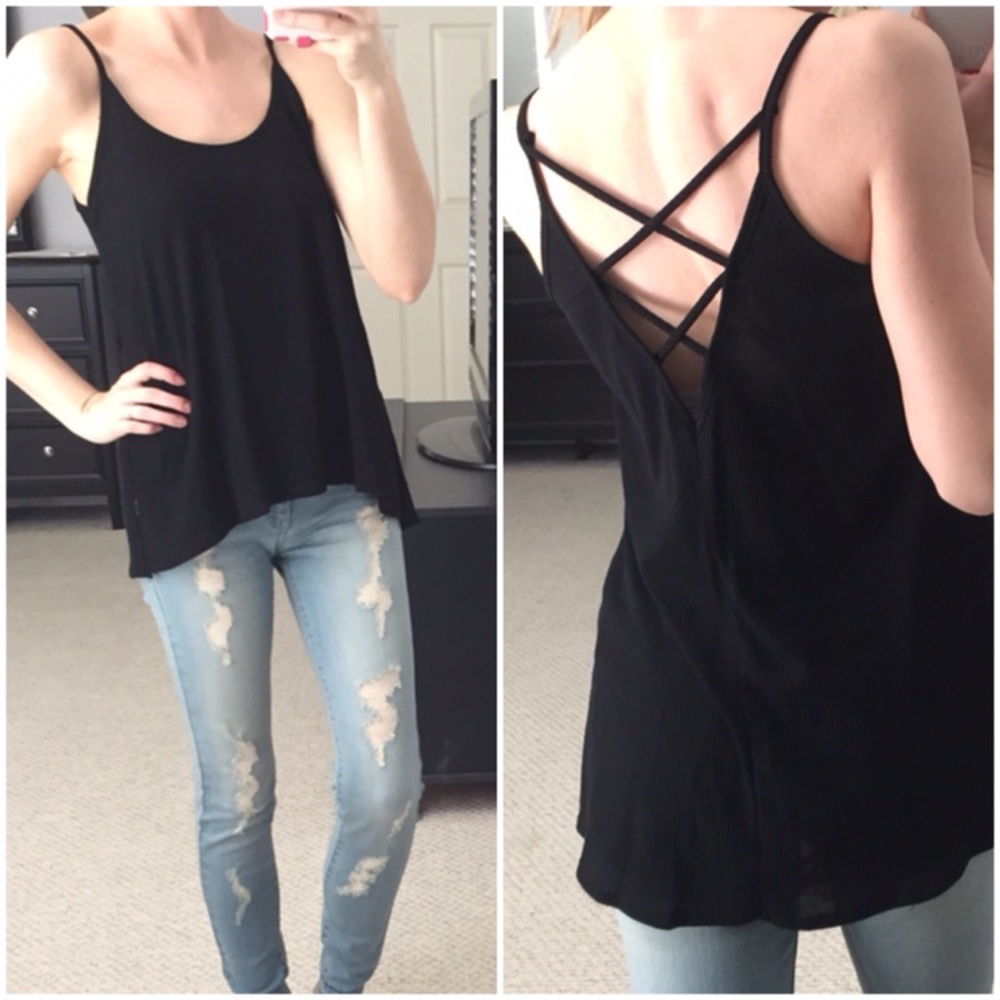 ⭐️LAST ITEM▫Black Two-Way Strappy Ribbed Tank - Picture 4 of 5