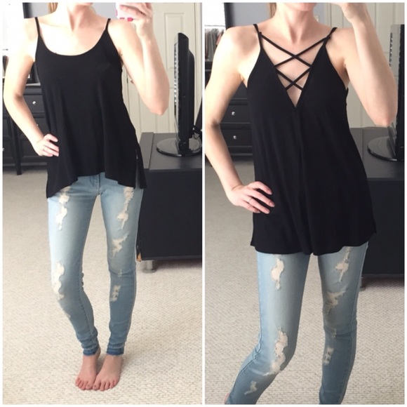 ⭐️LAST ITEM▫Black Two-Way Strappy Ribbed Tank - Picture 2 of 5
