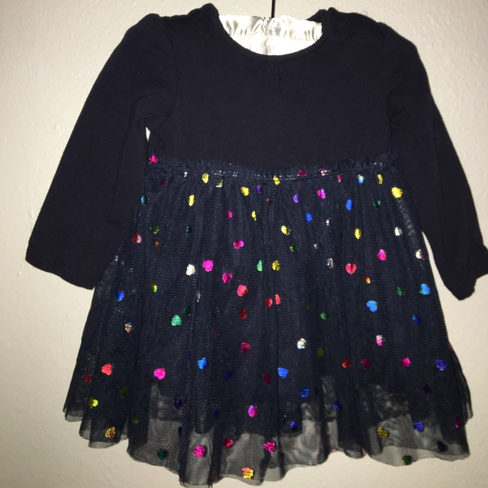 Blue dress with colorful hearts