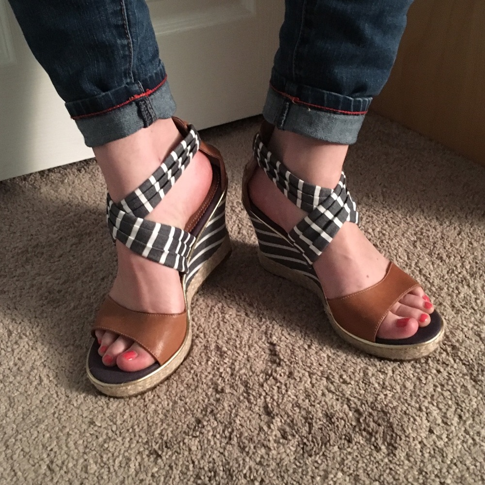 Sperry Top-Sider Striped/Leather Wedge Sandals
