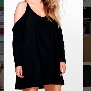 PLUS Slinky open shoulder black dress
