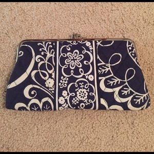 Vera Bradley twirly birds navy blue clutch