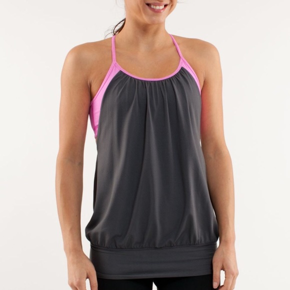 lululemon athletica Tops - Lululemon No Limit Tank Grey & Paris Pink Stripe
