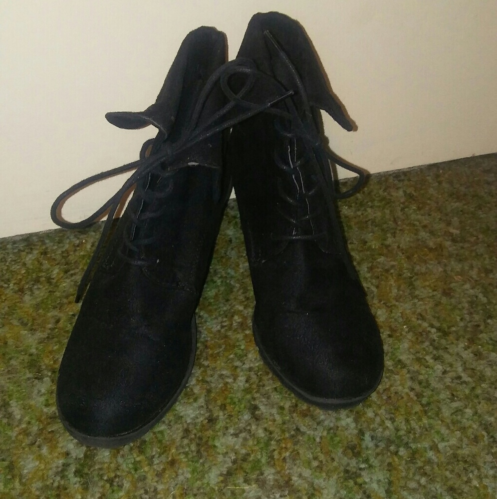 Black, fold-down, wedged booties.