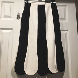 Victoria Beckham B/W Stripe Scallop Midi Skirt