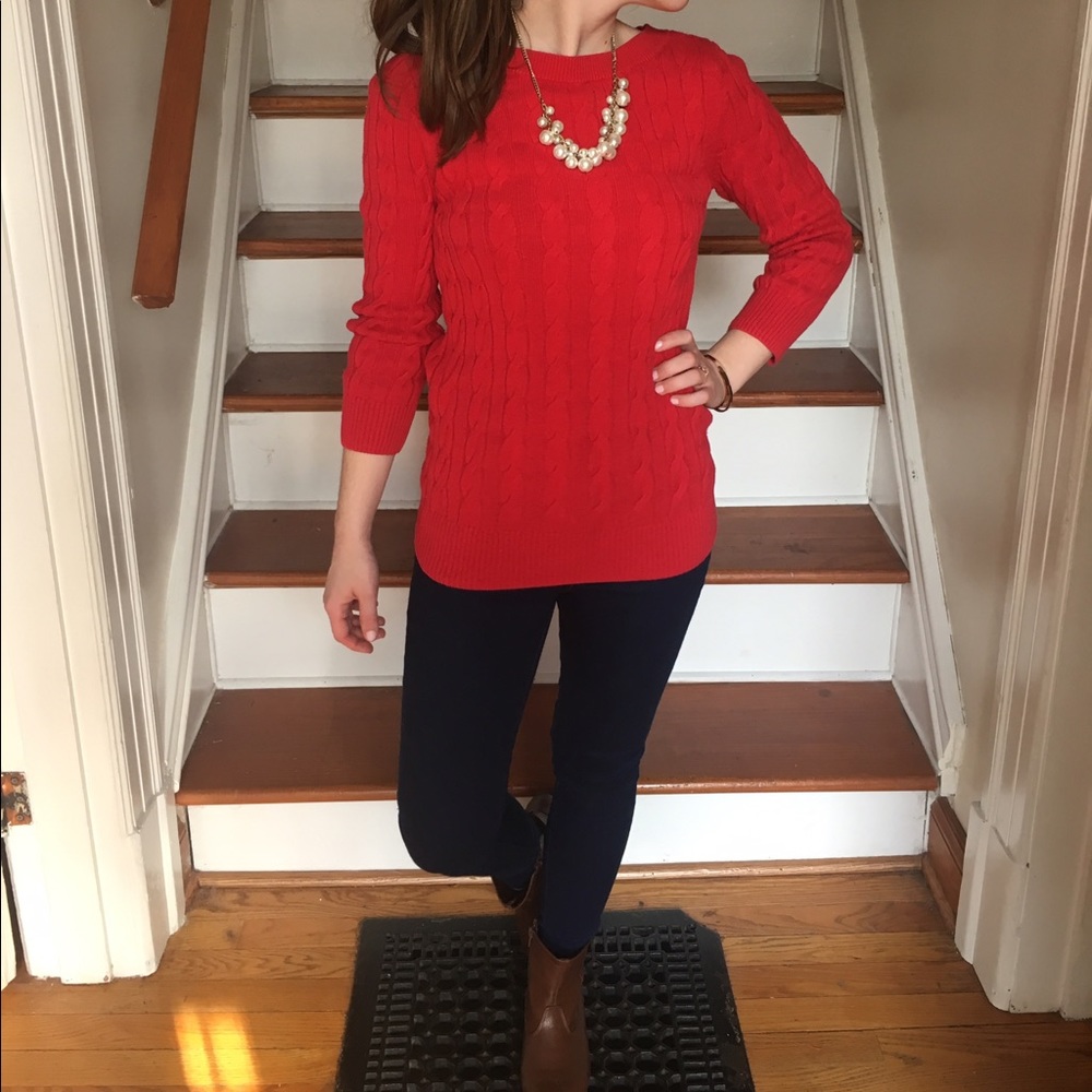 Loft XS Red Cable-Knit Sweater