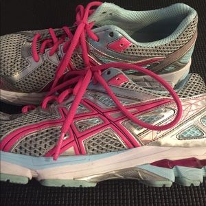 Asics silver baby blue and pink