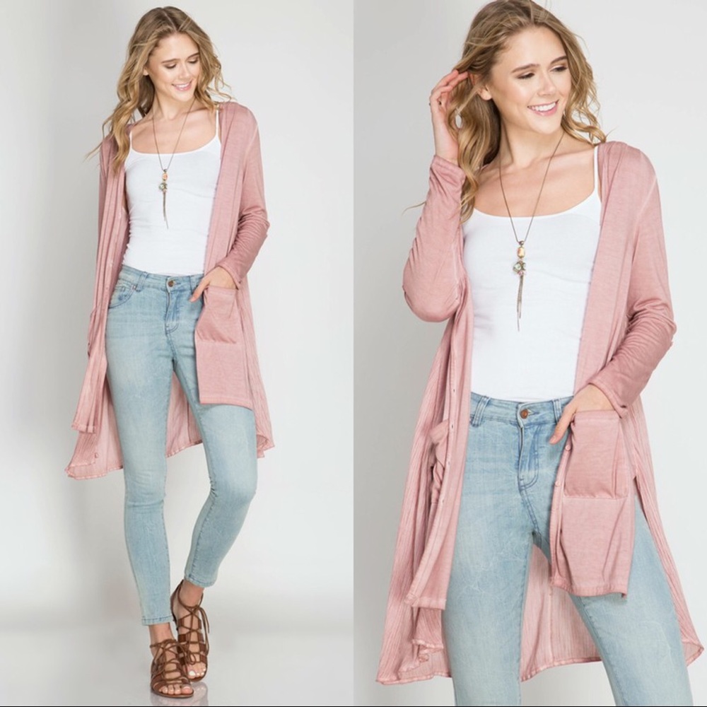 LAST 2 Dusty Mauve Long Cardigan - Picture 1 of 3