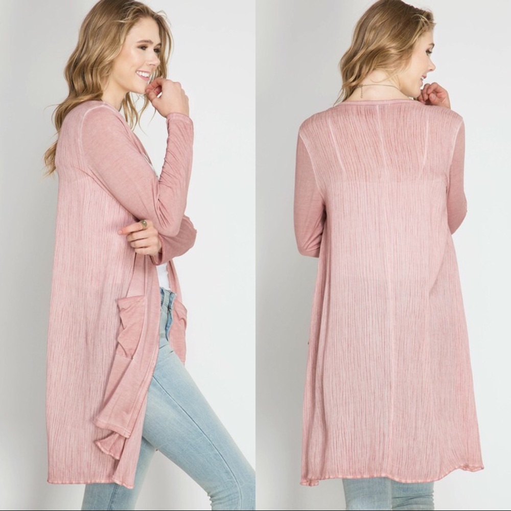 LAST 2 Dusty Mauve Long Cardigan - Picture 2 of 3
