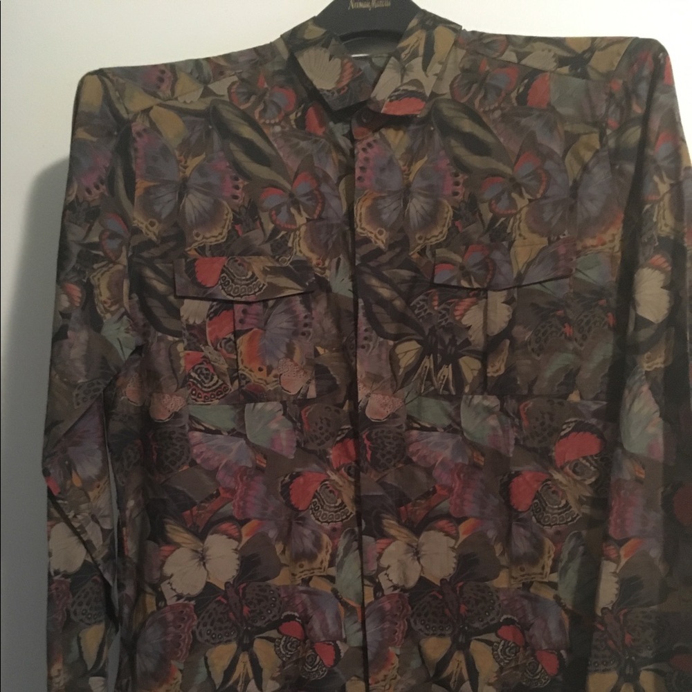Mens Valentino Camo Butterfly Print Shirt