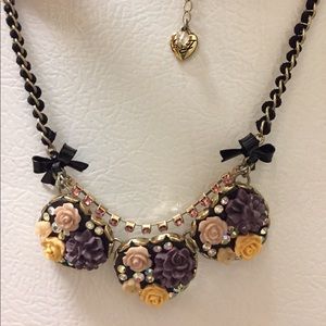 Betsey Johnson heart and rose necklace