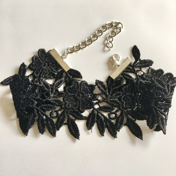 Black Lace Gothic Punk Chocker Vintage Gold Party - Picture 2 of 3