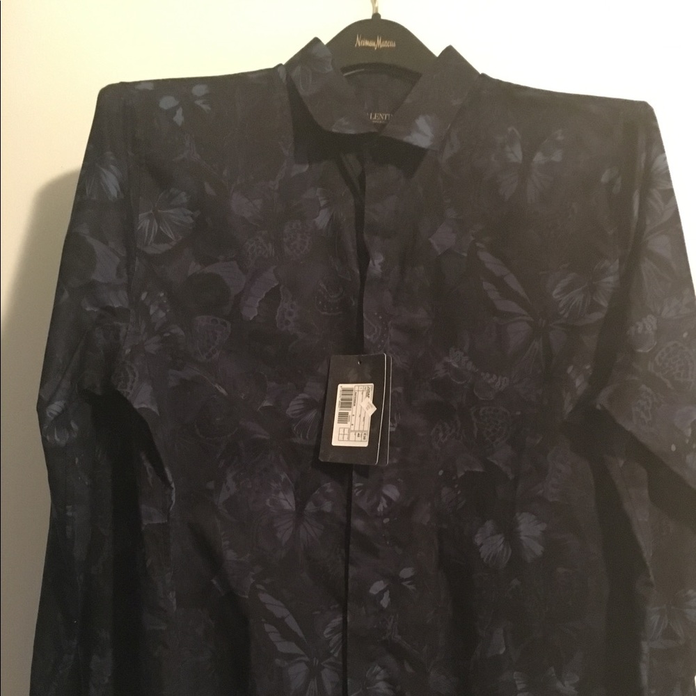 Valentino Button Down Shirt-Navy Butterfly Print
