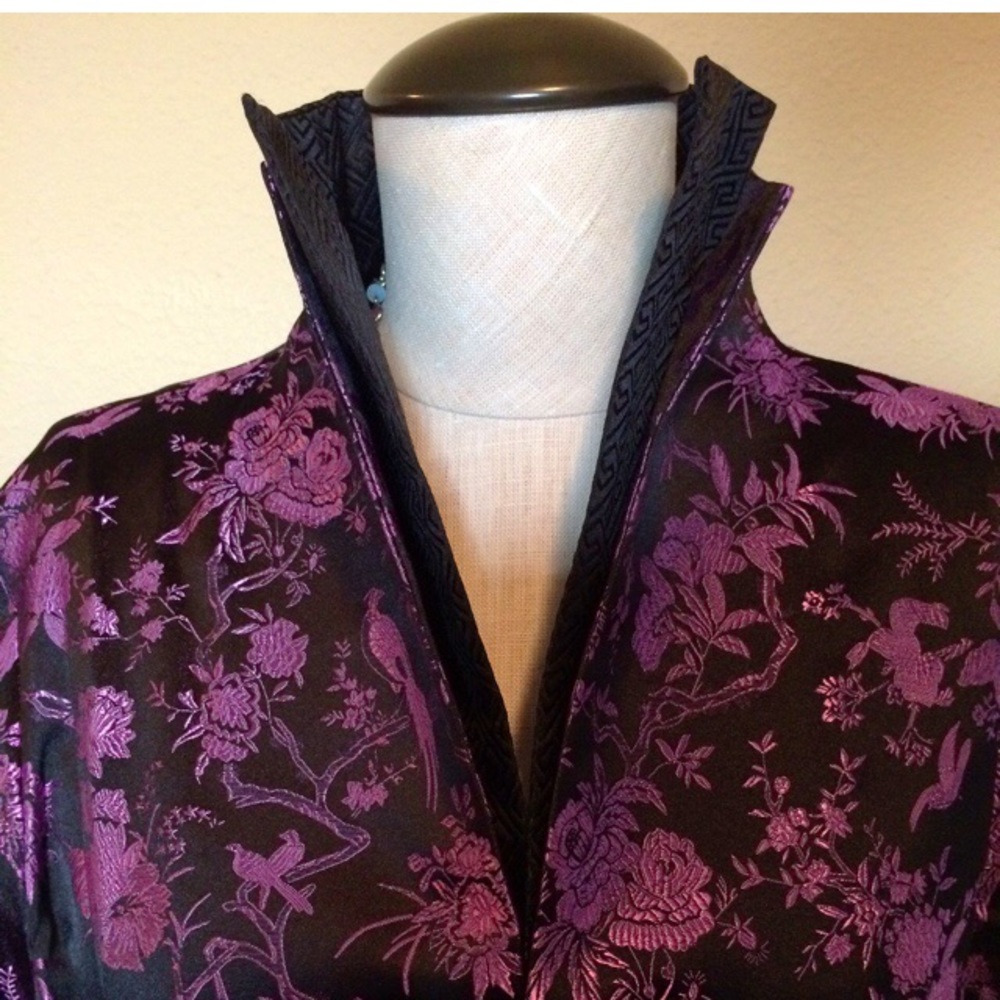 NWOT Purple & Black Silk Satin Chinese Coat - 14