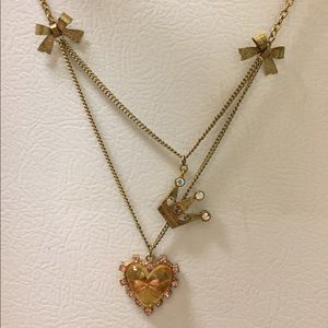 Betsey Johnson heart and crown charm necklace