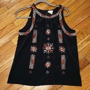 Anthropolgy Meadow Rue navy embroidered tank