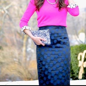 J. Crew Navy & Black Polka Dot Pencil Skirt. NWOT