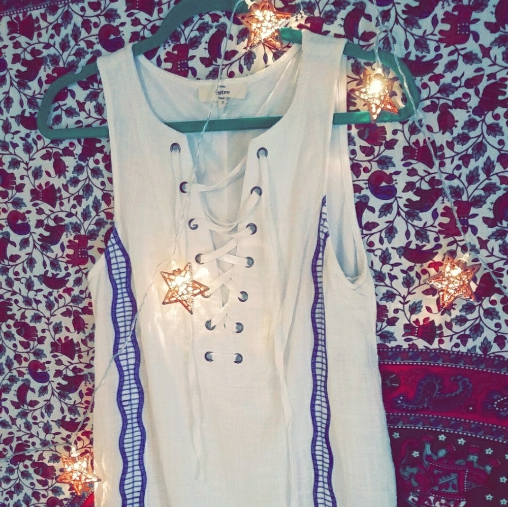 SOLD Summer white crochet lace-up sun dress