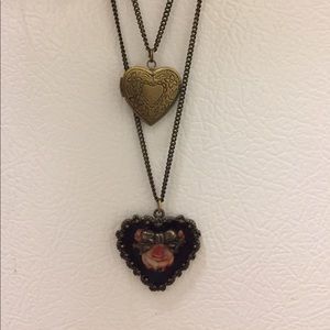 Betsey Johnson double heart locket necklace