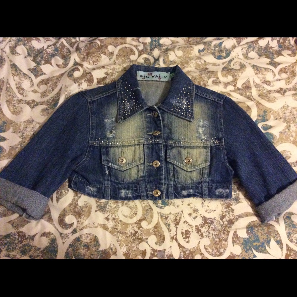 💕Big Vai💕Girl💕 Bling & Distressed Jean Jacket💕