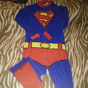 Final Sale Adult Superman onesie PJs w/cape sz L