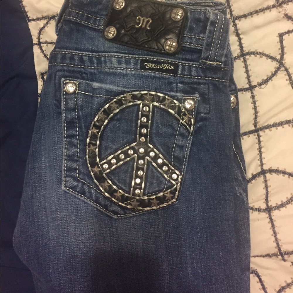 Miss Me Bootcut Jeans with Peace Symbol