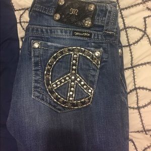 Miss Me Bootcut Jeans with Peace Symbol