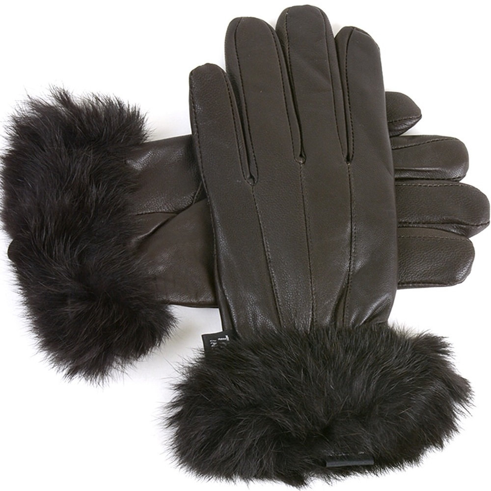 NWOT Brown Leather & Rabbit Fur Gloves