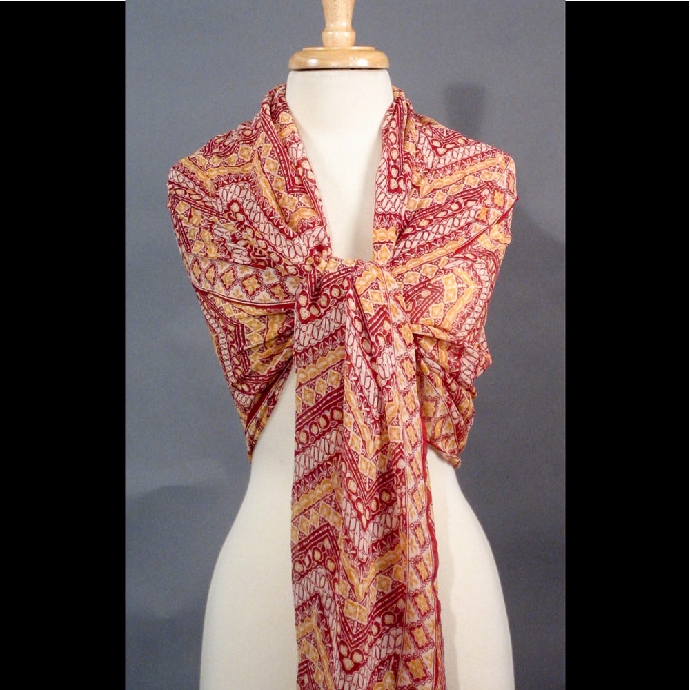 Silk crepe scarf eye dazzler red, yellow, white