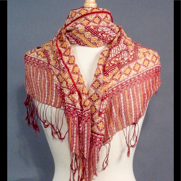 Silk crepe scarf eye dazzler red, yellow, white - Picture 2 of 4