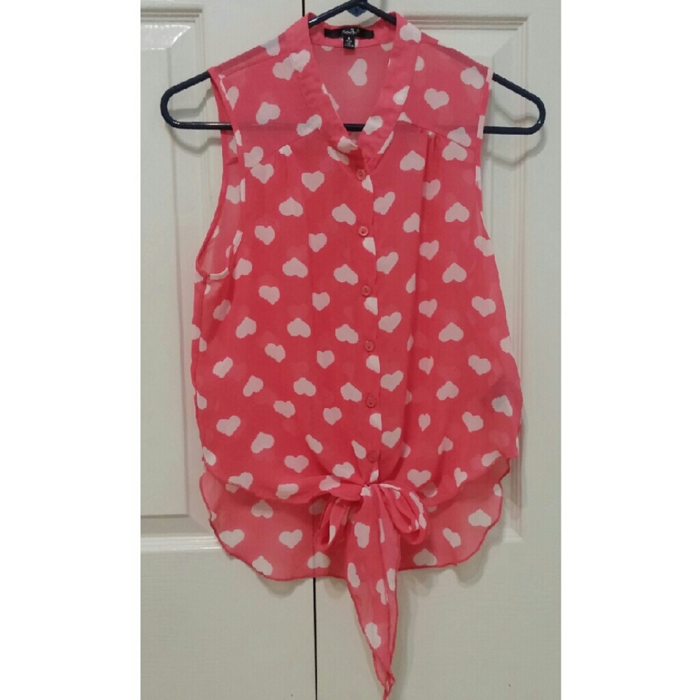 PAPAYA HEART CHIFFON TIE FRONT TANK TOP WORN ONCE