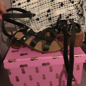 Top shop leather wrap up block heel sandal