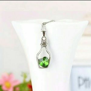 Green Crystal Heart Message in a bottle Necklace