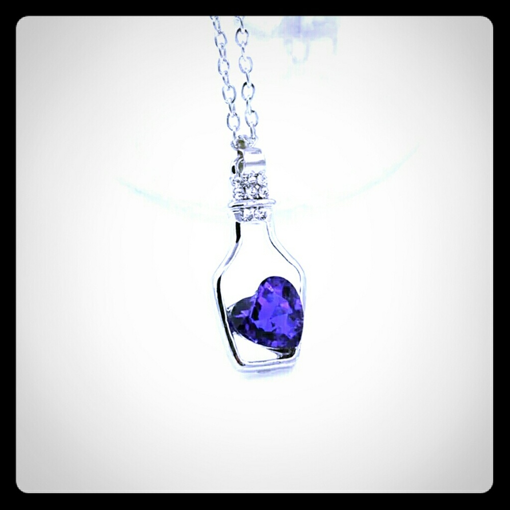 Purple Heart Message in a bottle Necklace
