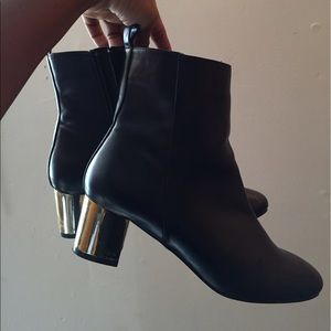 Top Shop Gold Block Heel Black Leather Boots