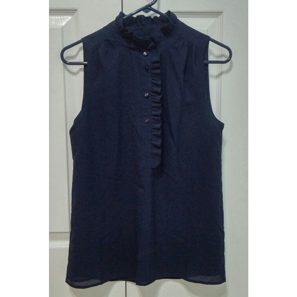 Navy chiffon high quality ruffle detailed tank top