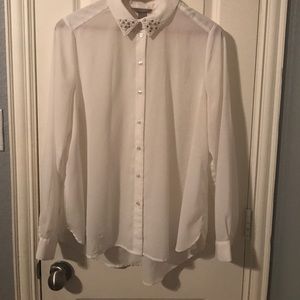 White embellished button down shirt