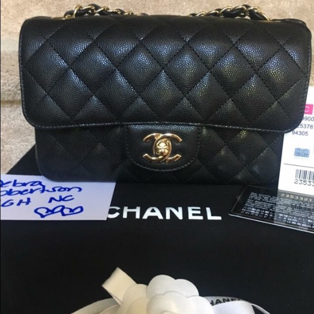 NWT Chanel 17c black rectangle caviar mini GHW