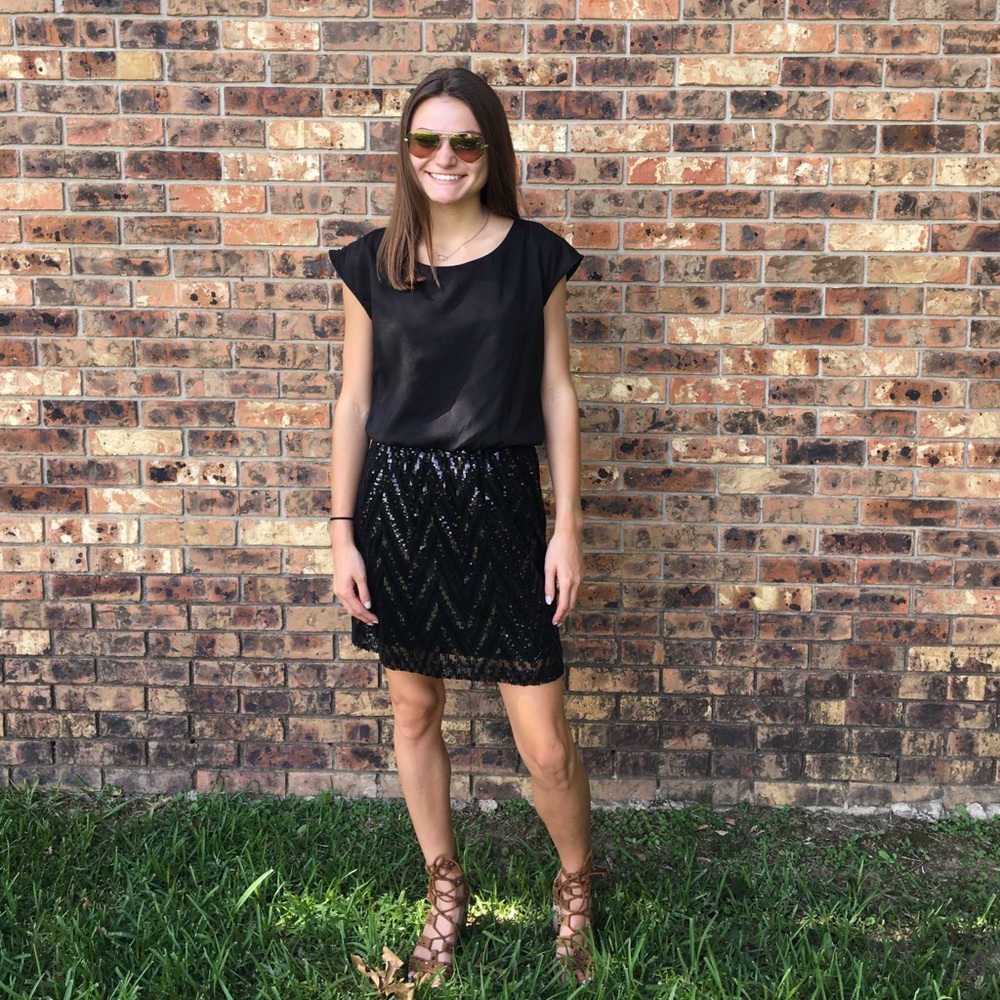 Black sparkly dress.