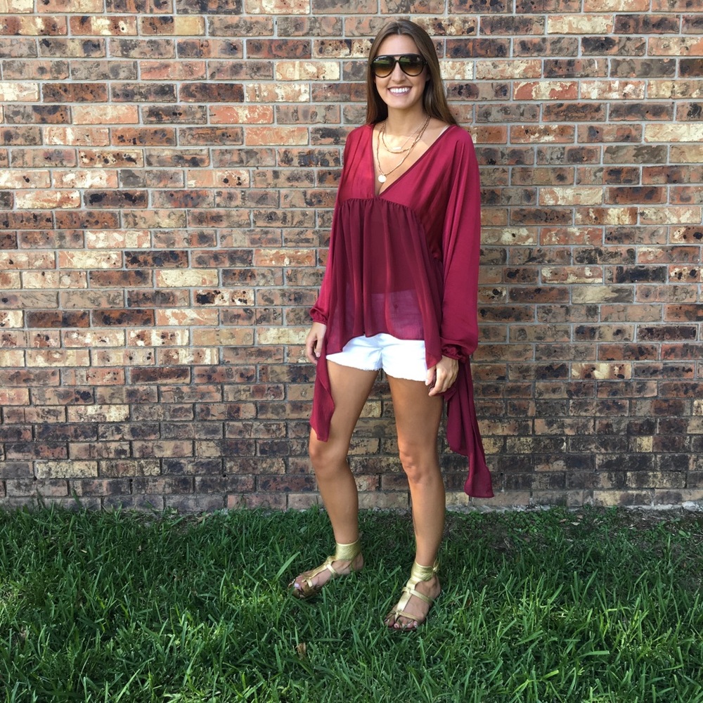 Maroon blouse.