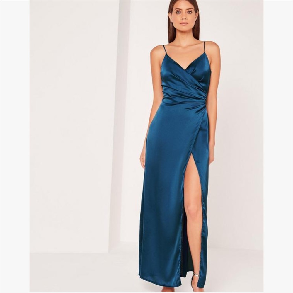 Silky Wrap Over Maxi Dress Blue Size 6 - one left!