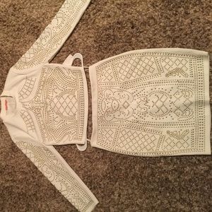 Studded Long-Sleeve Crop Top/Skirt Set