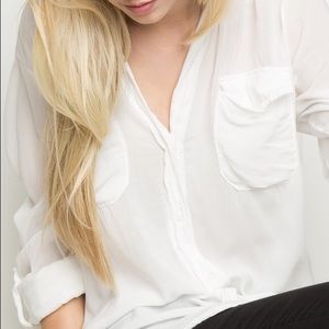 Brandy Melville White "V" Button Up Top