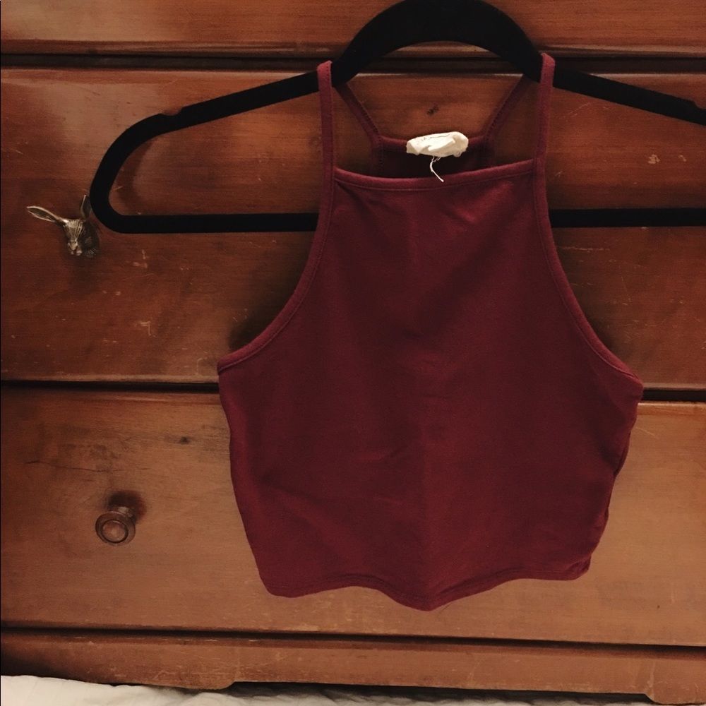 burgundy high neck crop top