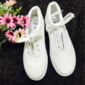 All white platform sneaker